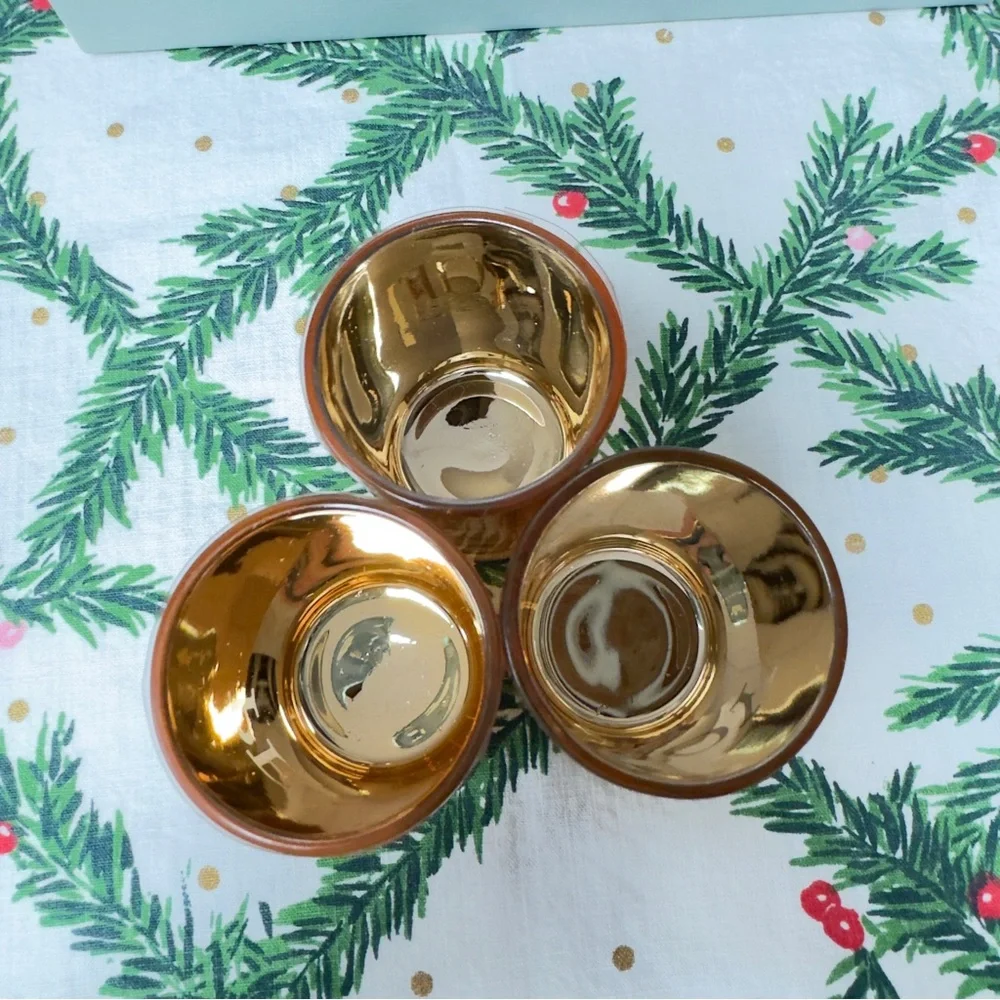Restoration Hardware Christmas‎ Set Of 3 Gold tea light Candle Votive Holders